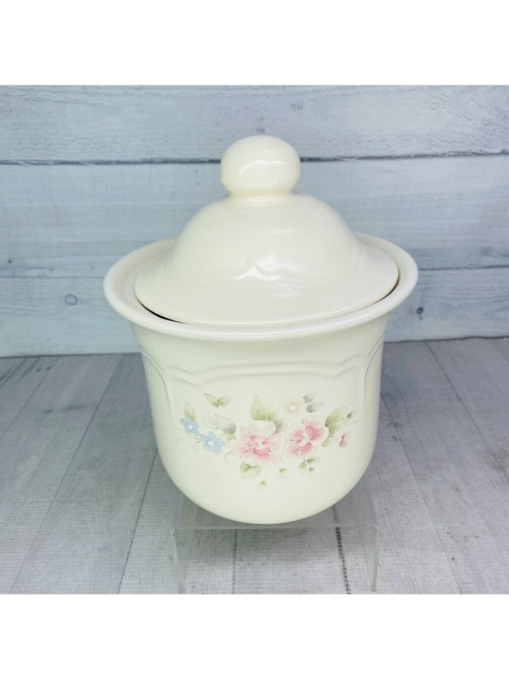 Pfaltzgraff TEA ROSE Pink Blue Floral 1.5 Qt Stoneware Medium Lidded Canister - Picture 7 of 16